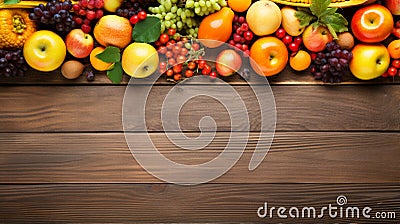Fresh farmers market fruit vegetable from above with copy space. fruit vegetable wood. generative ai Stock Photo