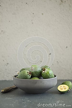 Fresh feijoa fruit in a cup. Stock Photo