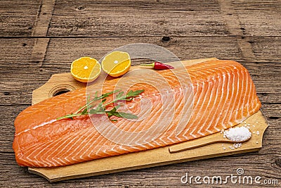 Fresh fillet of Norwegian salmon. Source of omega 3, balanced healthy eating concept Stock Photo