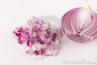 Fresh finely diced red onion Stock Photo