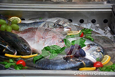 Fresh fish in the fridge Stock Photo