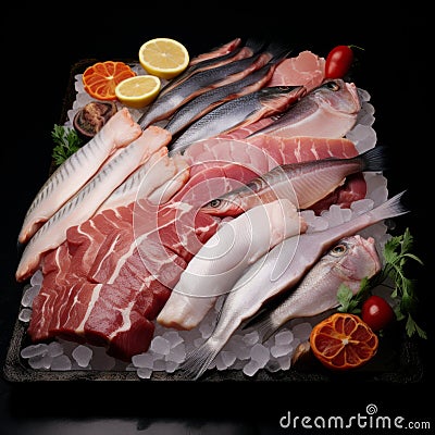 Fresh fish on ice at the fish market, seafood concept Stock Photo