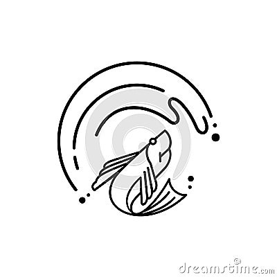 Fresh fish jump under the great wave logo Vector Illustration