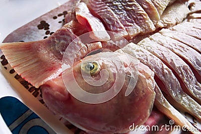 Freshwater fish cut into pieces Stock Photo