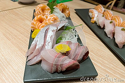 Fresh Fish Sushi Sashimi Plate Closeup Stock Photo