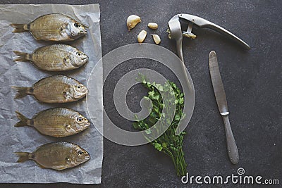 Fresh fishes preparing to be cooked Stock Photo