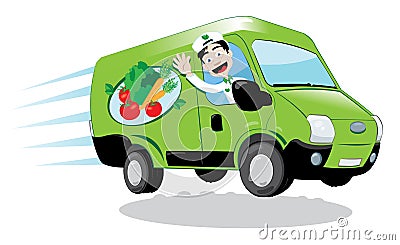 Fresh food delivery van Vector Illustration