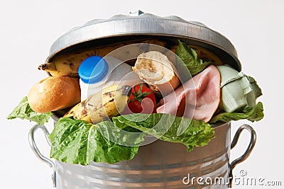 Fresh Food In Garbage Can To Illustrate Waste Stock Photo