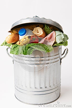 Fresh Food In Garbage Can To Illustrate Waste Stock Photo