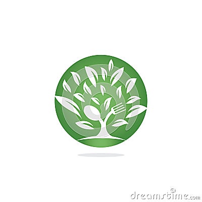 Fork and spoon tree logo design for restaurant or cafe. Vector Illustration