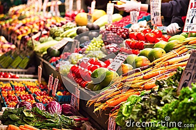 Fresh Food Offering at Seattle Pike Place Market, Washington Stock Photo