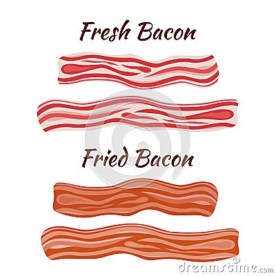 Fresh and fried bacon. Cartoon flat style. Healthy tasty breakfast. Vector Illustration