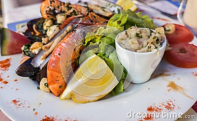 Fresh fried spicy seafood plate mixed Stock Photo