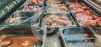 Fresh frozen chicken in a freezer Stock Photo