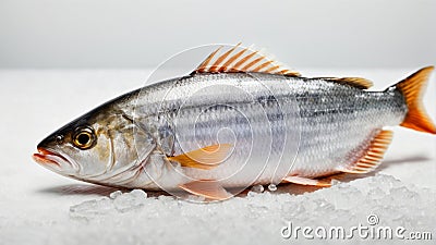 Fresh frozen fish piece on a white background. Stock Photo