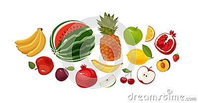 Fresh fruit, banner. Food, icon set. Cartoon vector illustration Vector Illustration