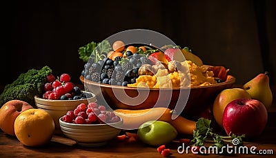 Fresh fruit bowl apple, blueberry, grape, strawberry generated by AI Stock Photo