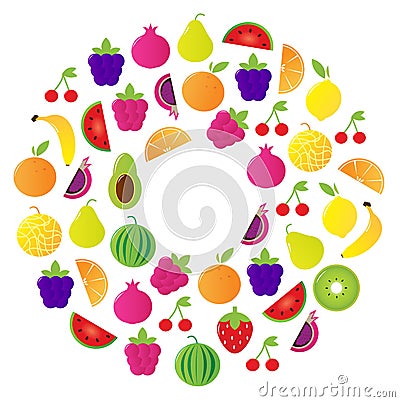 Fresh Fruit Circle isolated on white background Vector Illustration