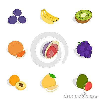 Fresh fruit icons, isometric 3d style Vector Illustration