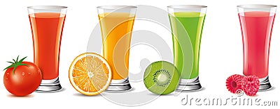 Fresh fruit juice in glass orange, kiwi, strawberry Stock Photo