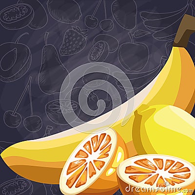 Fresh fruit orange lemon and banana food healthy Vector Illustration