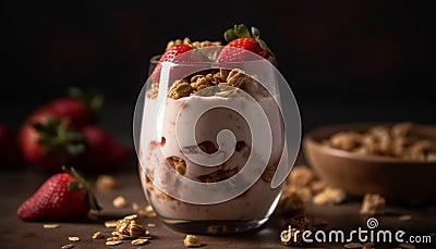 Fresh fruit parfait with yogurt, granola, and berries for breakfast generated by AI Stock Photo