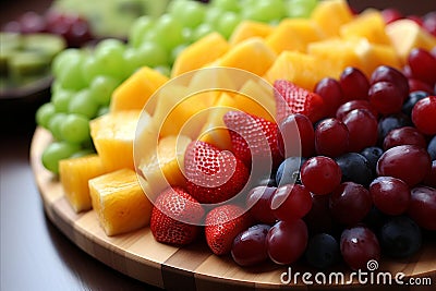 Fresh Fruit Platter. A Vibrant Close-Up of Colorful Slices on a Plate Bursting with Juicy Flavor Stock Photo