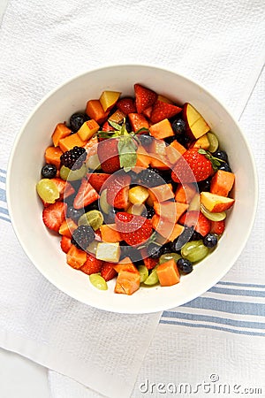 Fresh Fruit salad on cloth Stock Photo