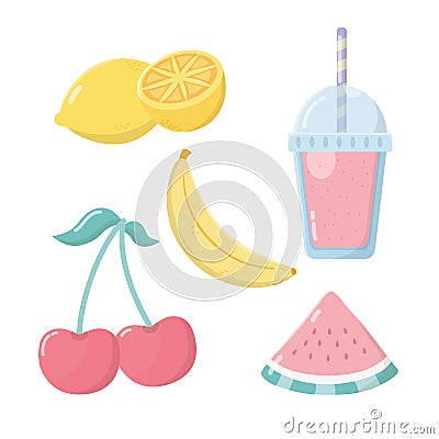 Fresh fruit sorbet set icons Vector Illustration