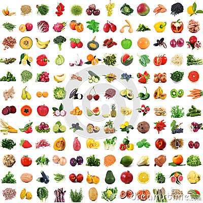 Fruit and vegetables collage on white background Stock Photo