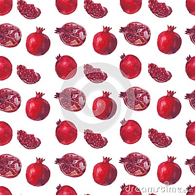 Fresh fruit watercolor pomegranate on a white background Vector Illustration