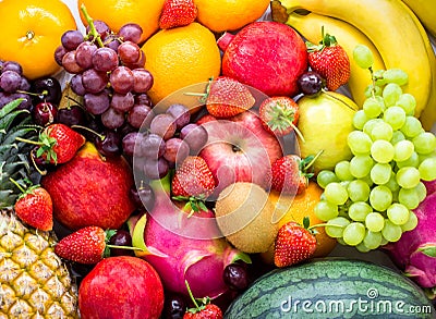 Fresh fruits.Assorted fruits colorful,clean eating,Fruit background Stock Photo