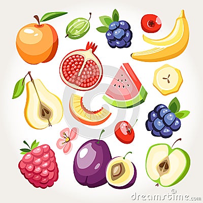Fresh fruits berries collection Vector Illustration