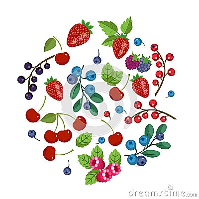 Fresh fruits and berries. Vector fruit banner. Sweet forest and Vector Illustration