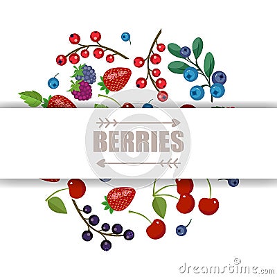 Fresh fruits and berries. Vector fruit banner. Sweet forest and Vector Illustration