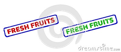 FRESH FRUITS Bicolor Rough Rectangular Stamps with Grunge Styles Stock Photo