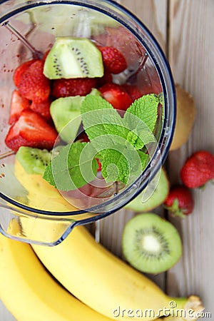 Fresh fruits in the blender Stock Photo
