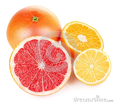 Fresh fruits orange lemon grapefruit in cut Stock Photo