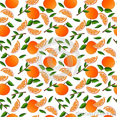 Fresh fruits. Pattern with oranges and slices. Vector Illustration