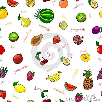 Fresh fruits seamless pattern Vector Illustration