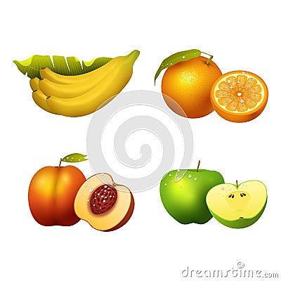 Fresh fruits slice realistic juicy healthy vector illustration vegetarian diet freshness lemon dessert Vector Illustration