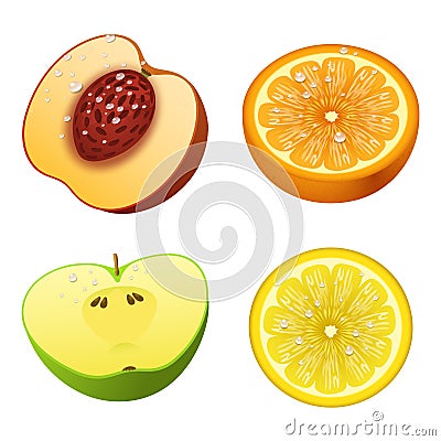 Fresh fruits slice realistic juicy healthy vector illustration vegetarian diet freshness lemon dessert Vector Illustration