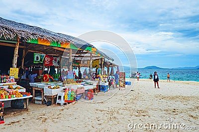 Fresh fruits and snacks on Khai Nok island, Phuket, Thailand Editorial Stock Photo