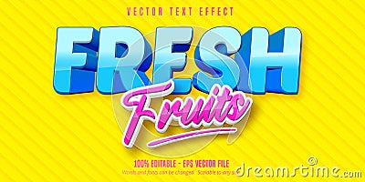 Fresh fruits text, cartoon style editable text effect Vector Illustration