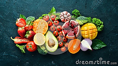 Fresh fruits, vegetables and berries. Stock Photo