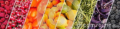 Fresh fruits and vegetables rainbow panoramic collage healthy eating concept Stock Photo