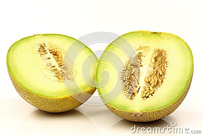 Fresh galia melon halves Stock Photo