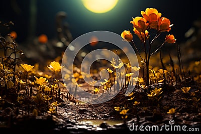Fresh garden leaf seedling. Young green plant growing with sunlight. Generative AI Stock Photo