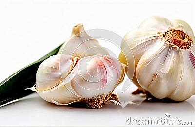 Fresh garlic cut out on white background Stock Photo