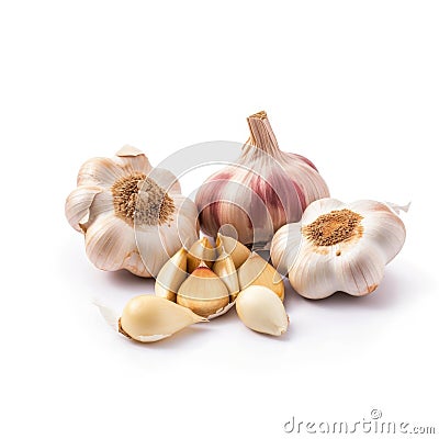 Fresh garlic heads and garlic cloves ingredient for cooking isolated with white background Generative AI Illustration Stock Photo